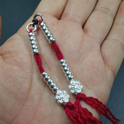 5mm Sterling Silver Prayer Bead Counters with Lucky Knot Pendant - Tibetan Buddhist art, view 6