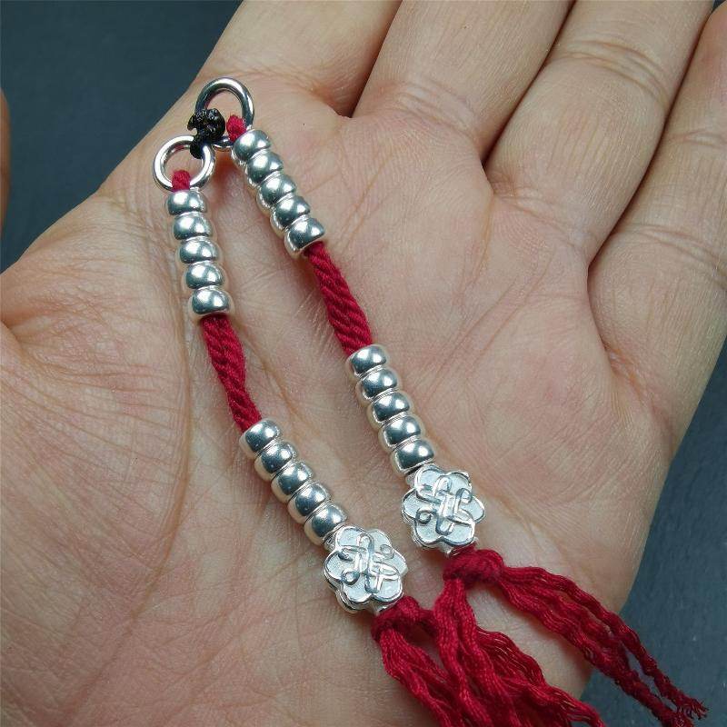 5mm Sterling Silver Prayer Bead Counters with Lucky Knot Pendant - Tibetan Buddhist art, view 6