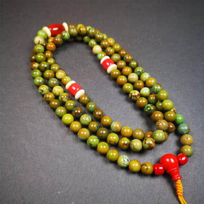 Old 0.27" Turquoise Mala,32" - Tibetan Buddhist mala beads, front view