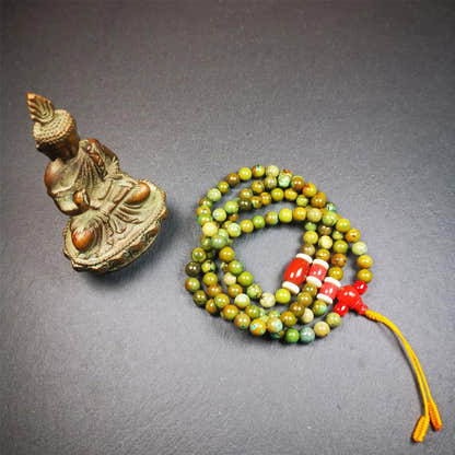 Old 0.27" Turquoise Mala,32" - Tibetan Buddhist mala beads, view 6