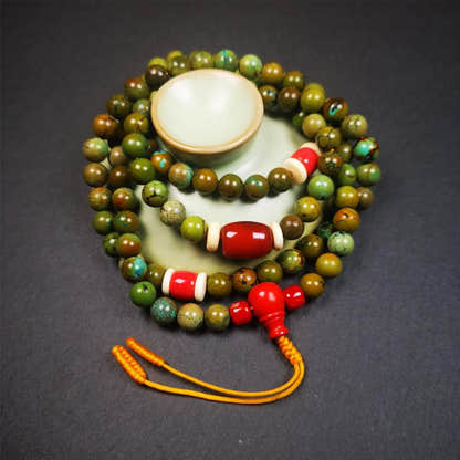 Old 0.27" Turquoise Mala,32" - Tibetan Buddhist mala beads, view 4