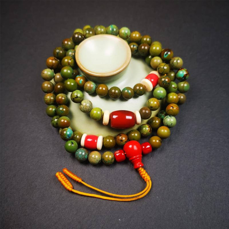 Old 0.27" Turquoise Mala,32" - Tibetan Buddhist mala beads, view 4
