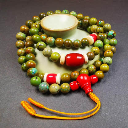 Old 0.27" Turquoise Mala,32" - Tibetan Buddhist mala beads, detailed view
