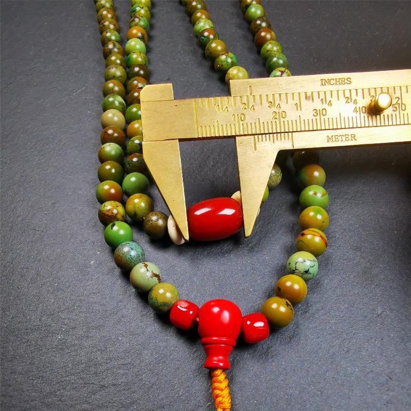 Old 0.27" Turquoise Mala,32" - Tibetan Buddhist mala beads, view 10