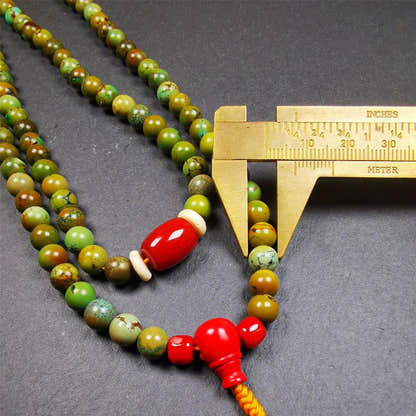 Old 0.27" Turquoise Mala,32" - Tibetan Buddhist mala beads, view 11