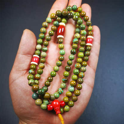 Old 0.27" Turquoise Mala,32" - Tibetan Buddhist mala beads, view 5
