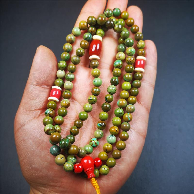 Old 0.27" Turquoise Mala,32" - Tibetan Buddhist mala beads, view 5