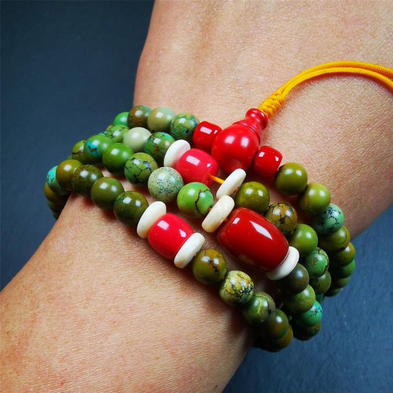 Old 0.27" Turquoise Mala,32" - Tibetan Buddhist mala beads, view 7