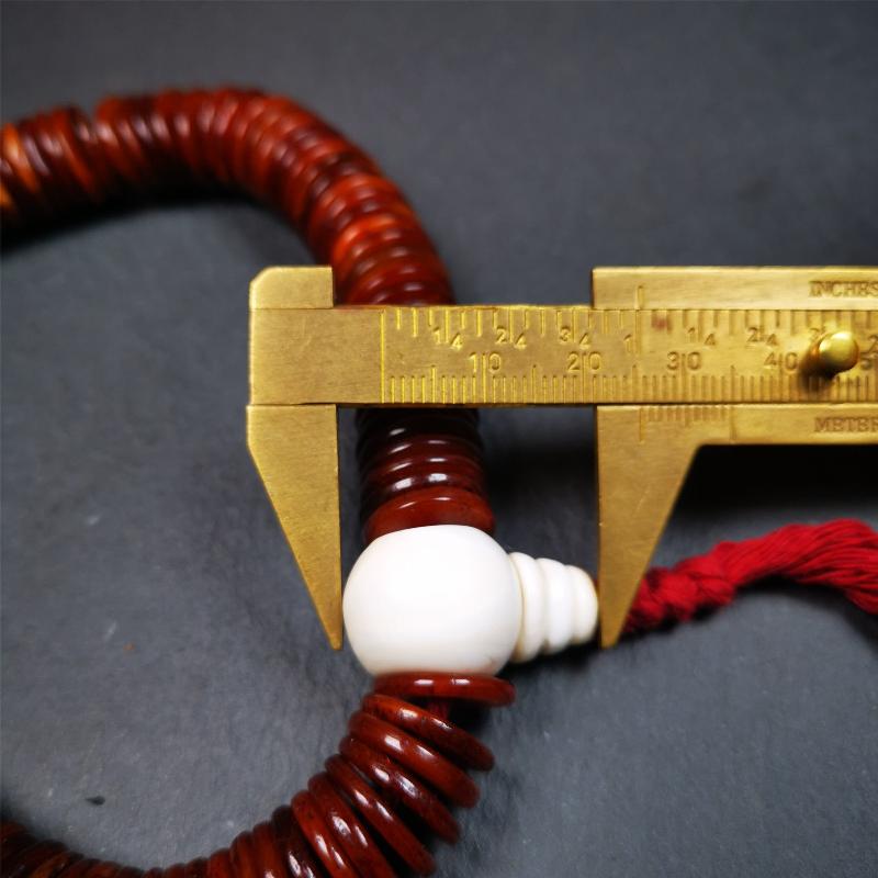 Flat Yak Bone Mala,0.55" - Tibetan Buddhist mala beads, size reference