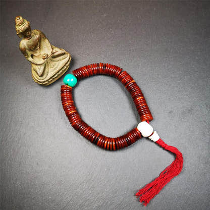 Flat Yak Bone Mala,0.55" - Tibetan Buddhist mala beads, close-up detail