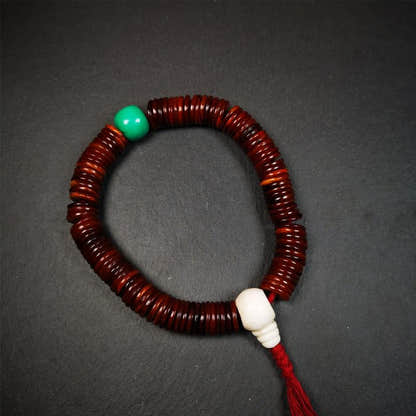 Flat Yak Bone Mala,0.55" - Tibetan Buddhist mala beads, front view