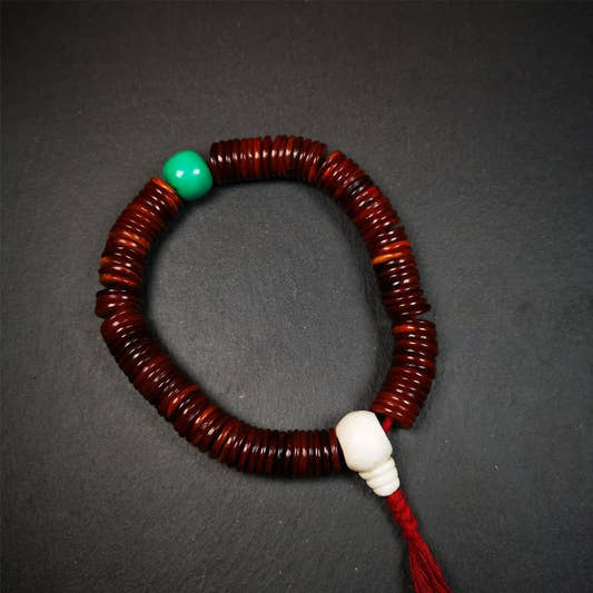 Flat Yak Bone Mala,0.55" - Tibetan Buddhist mala beads, front view