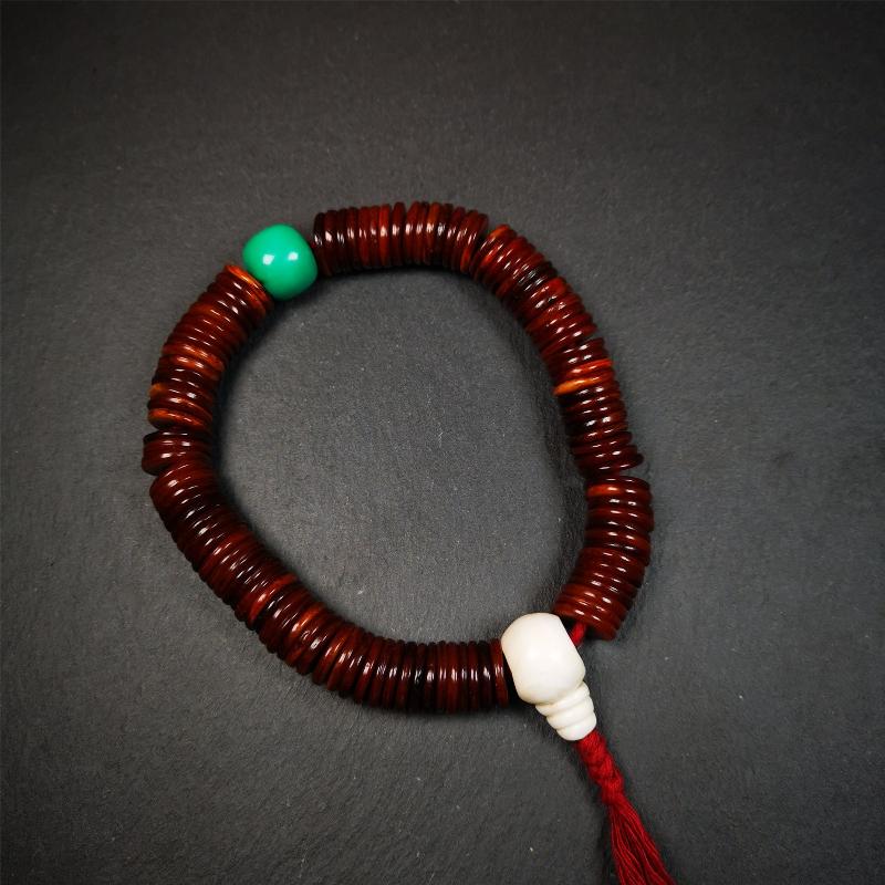 Flat Yak Bone Mala,0.55" - Tibetan Buddhist mala beads, front view