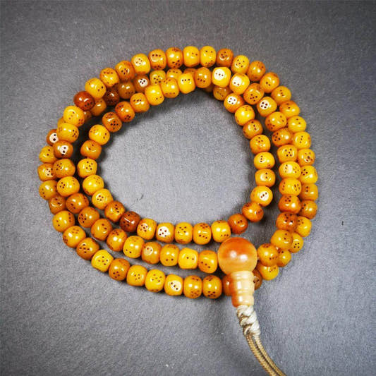 7mm Yak Bone Dice Mala,68cm - Tibetan Buddhist mala beads, front view