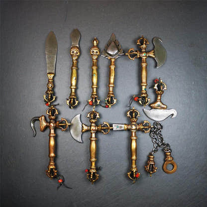 1 Set of 10 PCs Ritual Implements - Tibetan Buddhist art, front view