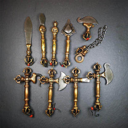 1 Set of 10 PCs Ritual Implements - Tibetan Buddhist art, detailed view