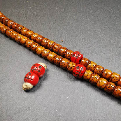 1 Pair of Plastic Skull Beads 0.4" - Tibetan Buddhist art, detailed view