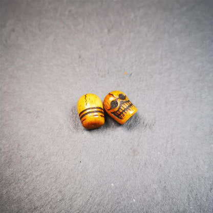 1 Pair of Yak Bone Skull Beads 0.4" - Tibetan Buddhist art, view 9