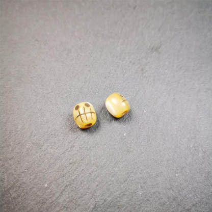 1 Pair of Fish Bone Skull Beads 0.3" - Tibetan Buddhist art, view 8