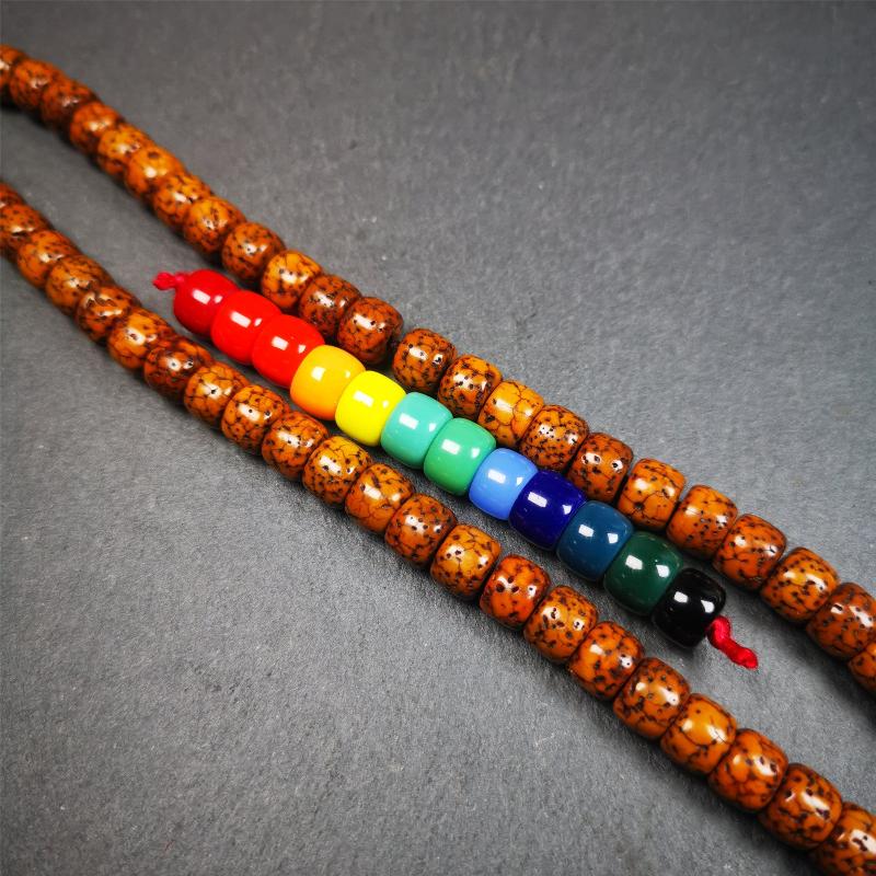 1 Set of 2 Strings Sherpa Glaze Beads 0.31" - Tibetan Buddhist art, close-up detail