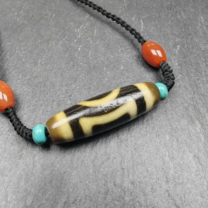 Sky & Earth Dzi Bead Necklace,1.5" - Tibetan Buddhist bead necklace, detailed view