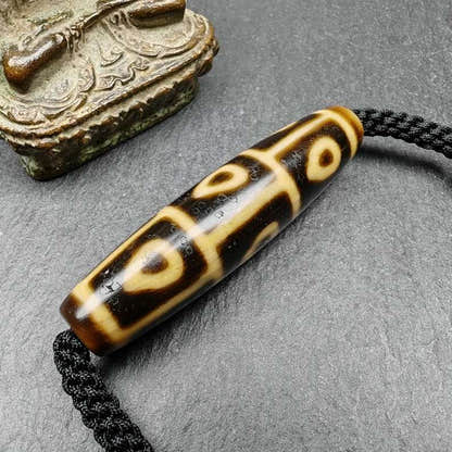 Tibetan 9 Eyes Bodhi Dzi Bead Necklace, 2.13" - Tibetan Buddhist bead necklace, view 6