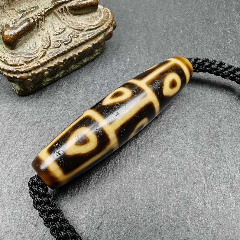 Tibetan 9 Eyes Bodhi Dzi Bead Necklace, 2.13" - Tibetan Buddhist bead necklace, view 6