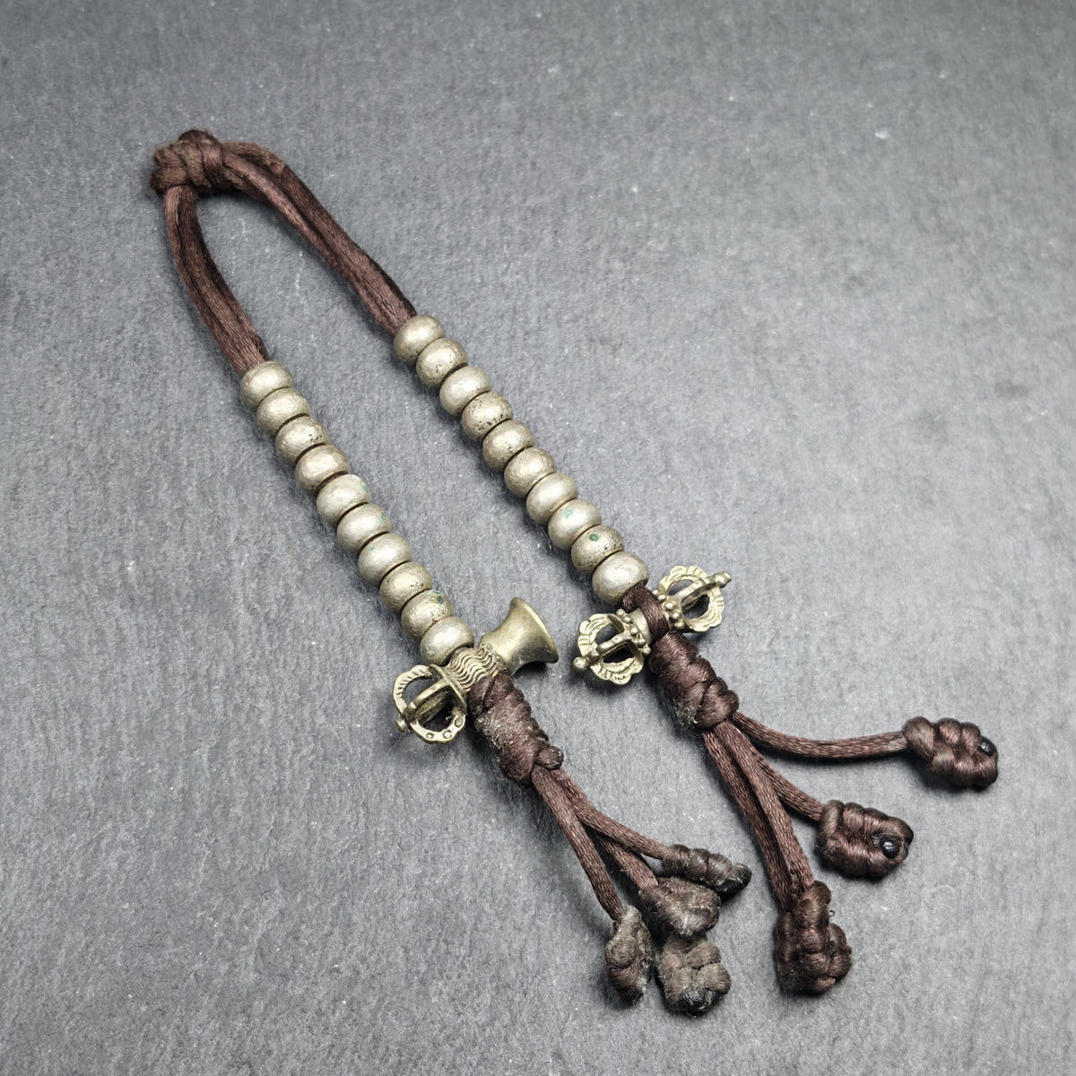 Tibetan Mala Counters Sterling Silver - Tibetan Buddhist mala beads, front view