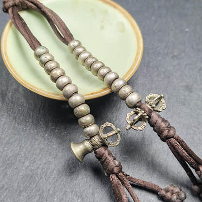 Tibetan Mala Counters Sterling Silver - Tibetan Buddhist mala beads, detailed view