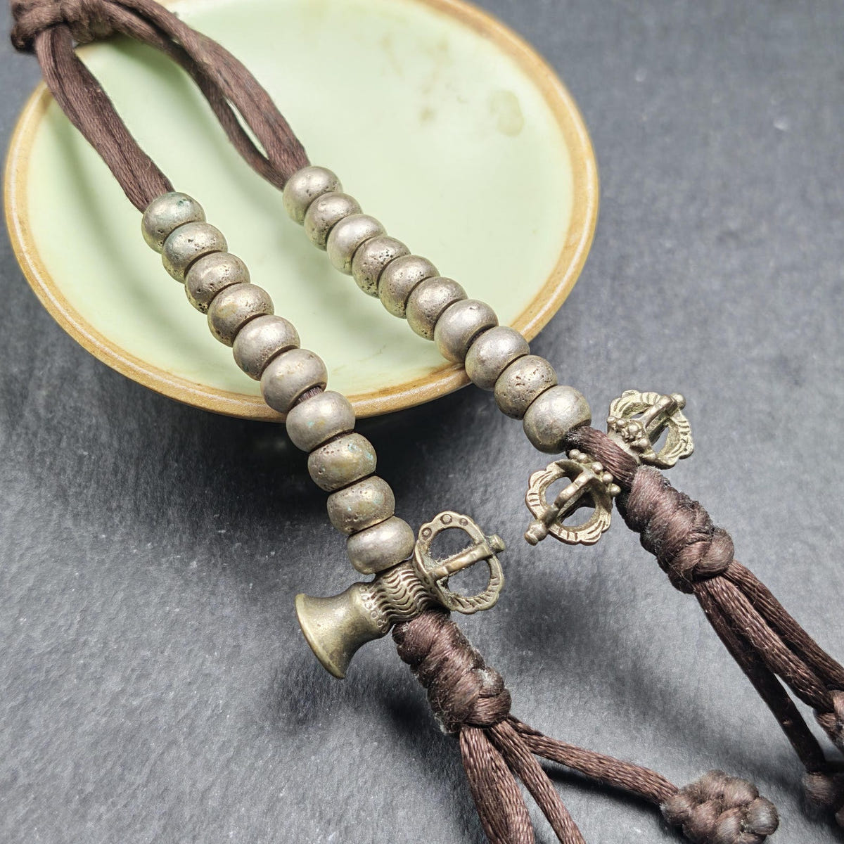 Tibetan Mala Counters Sterling Silver - Tibetan Buddhist mala beads, detailed view