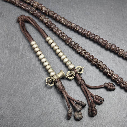 Tibetan Mala Counters Sterling Silver - Tibetan Buddhist mala beads, close-up detail