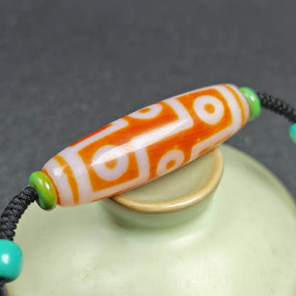 Fire Agate 9 Eyes Dzi Bead Necklace - Tibetan Buddhist bead necklace, view 11