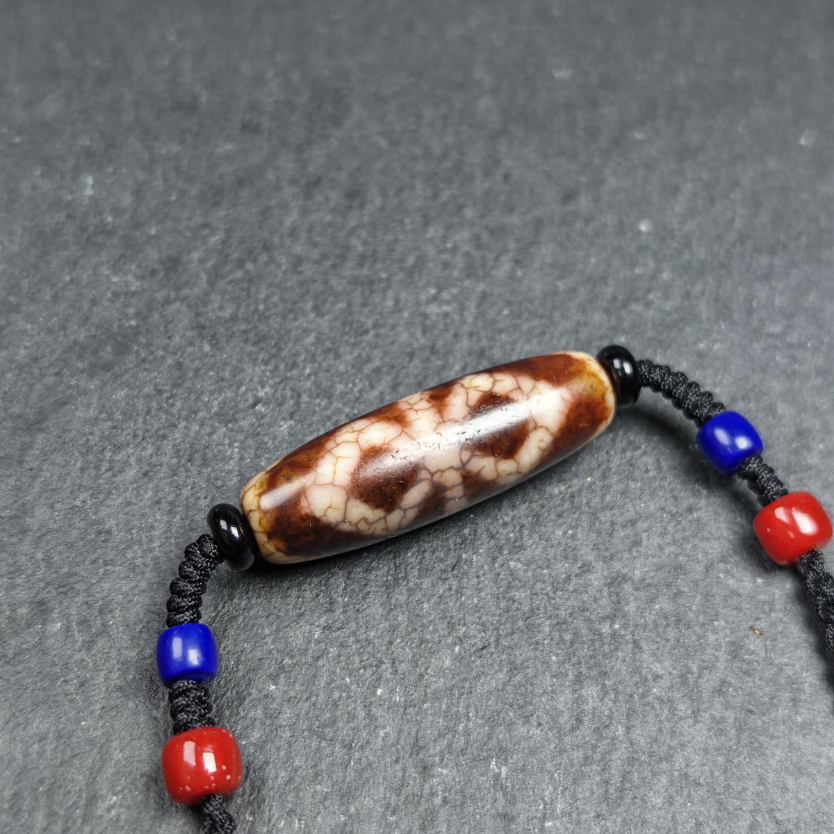 Vintage Fire Agate Vajra Dzi Necklace - Tibetan Buddhist bead necklace, view 4