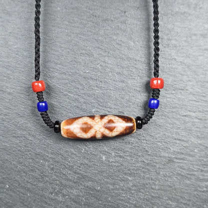 Vintage Fire Agate Vajra Dzi Necklace - Tibetan Buddhist bead necklace, view 6
