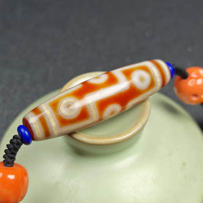 Vintage Tibetan 9 Eye Dzi Bead Necklace - Tibetan Buddhist bead necklace, view 9