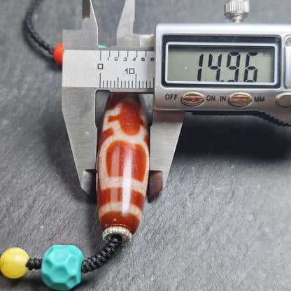 Authentic Fire Agate God of Wealth Dzi Necklace - Tibetan Buddhist bead necklace, view 15