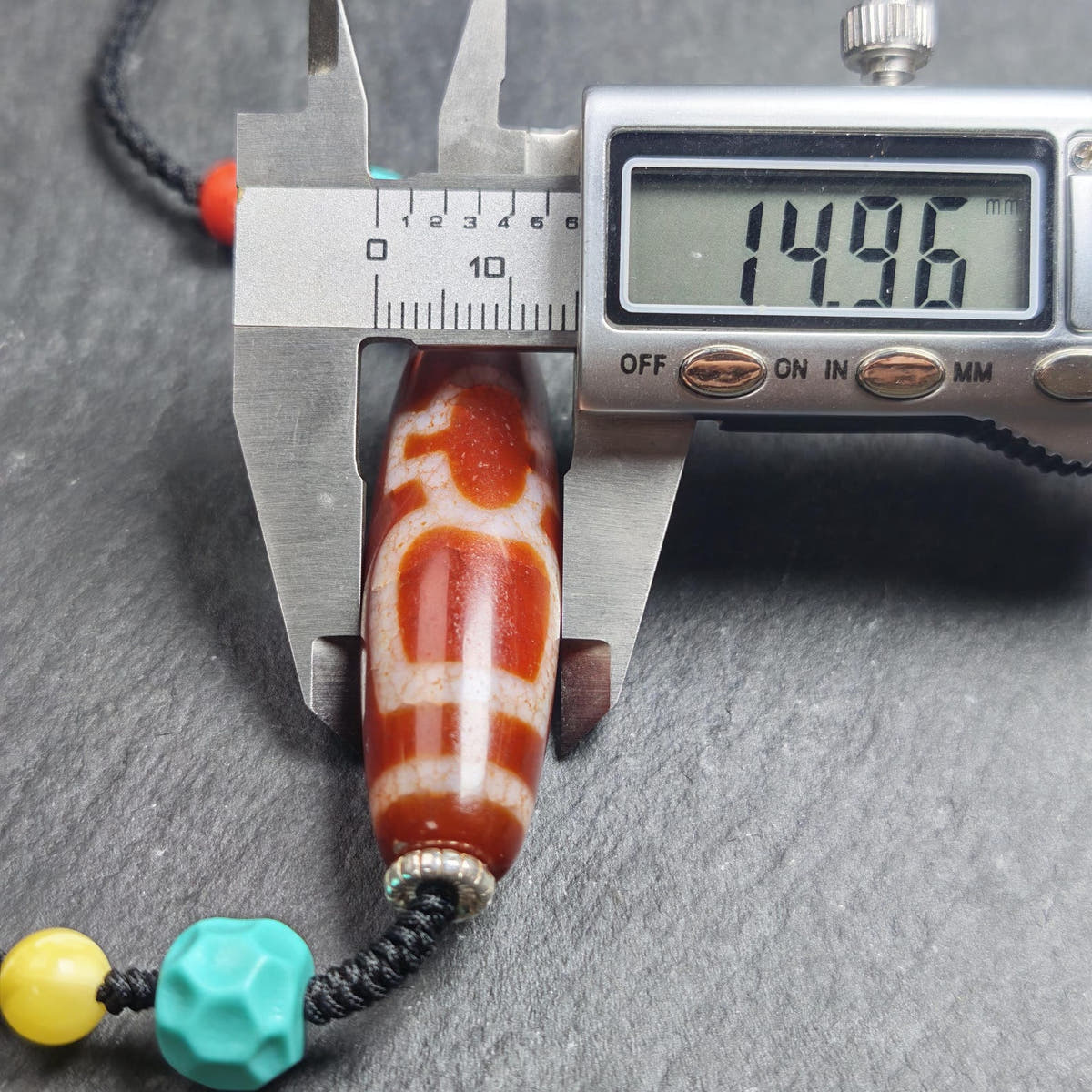 Authentic Fire Agate God of Wealth Dzi Necklace - Tibetan Buddhist bead necklace, view 15