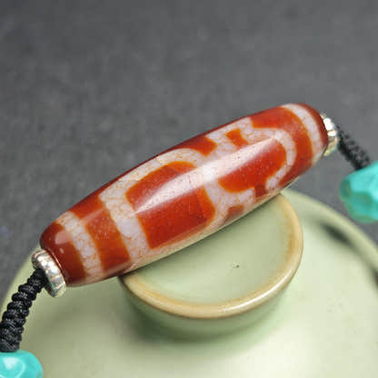 Authentic Fire Agate God of Wealth Dzi Necklace - Tibetan Buddhist bead necklace, view 7