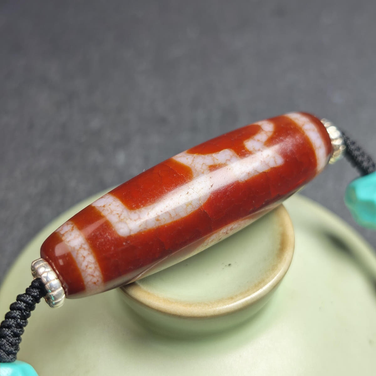 Authentic Fire Agate God of Wealth Dzi Necklace - Tibetan Buddhist bead necklace, view 8