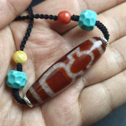 Authentic Fire Agate God of Wealth Dzi Necklace - Tibetan Buddhist bead necklace, view 12