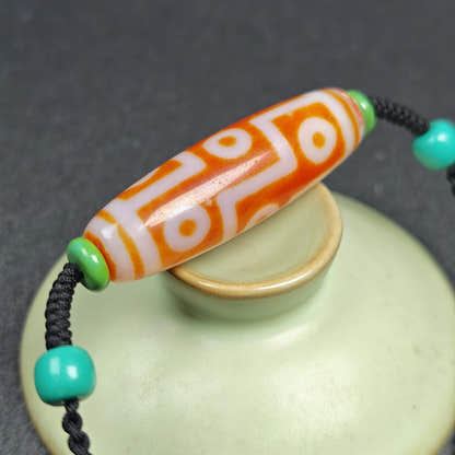 Fire Agate 9 Eyes Dzi Bead Necklace - Tibetan Buddhist bead necklace, view 8