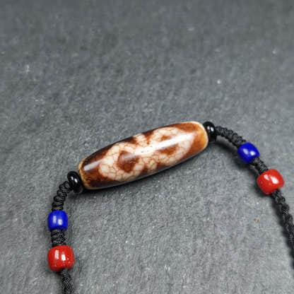 Vintage Fire Agate Vajra Dzi Necklace - Tibetan Buddhist bead necklace, view 5