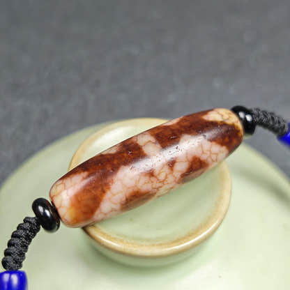 Vintage Fire Agate Vajra Dzi Necklace - Tibetan Buddhist bead necklace, view 10
