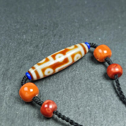Vintage Tibetan 9 Eye Dzi Bead Necklace - Tibetan Buddhist bead necklace, close-up detail