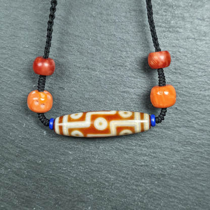 Vintage Tibetan 9 Eye Dzi Bead Necklace - Tibetan Buddhist bead necklace, view 5