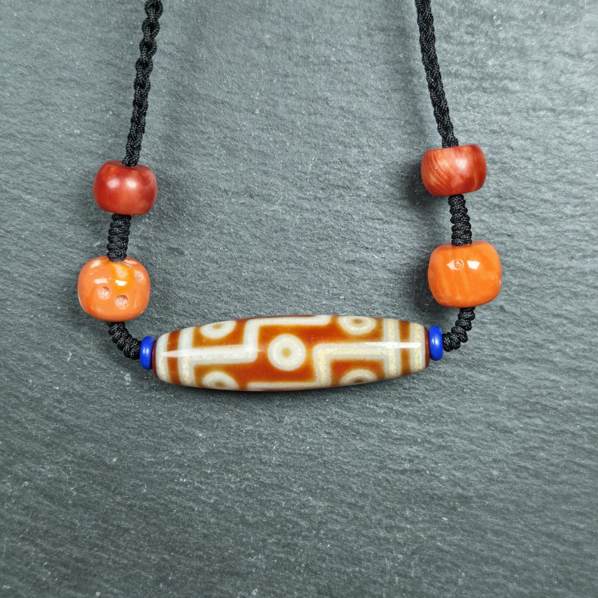 Vintage Tibetan 9 Eye Dzi Bead Necklace - Tibetan Buddhist bead necklace, view 5