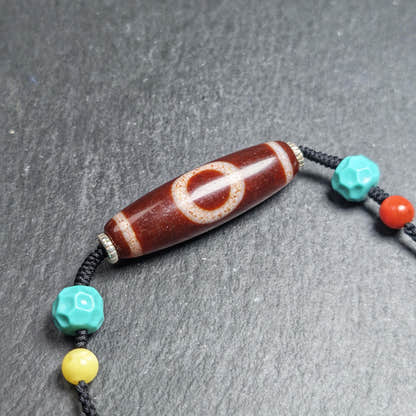 Authentic Fire Agate God of Wealth Dzi Necklace - Tibetan Buddhist bead necklace, view 4