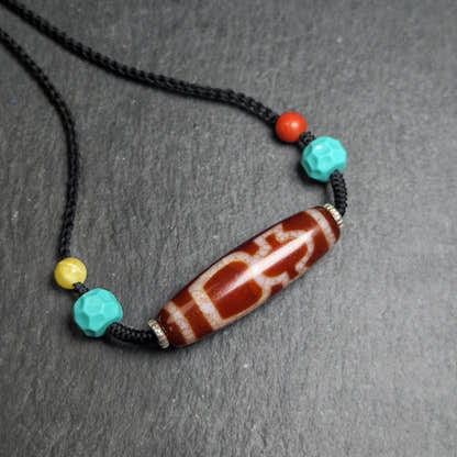 Authentic Fire Agate God of Wealth Dzi Necklace - Tibetan Buddhist bead necklace, view 6