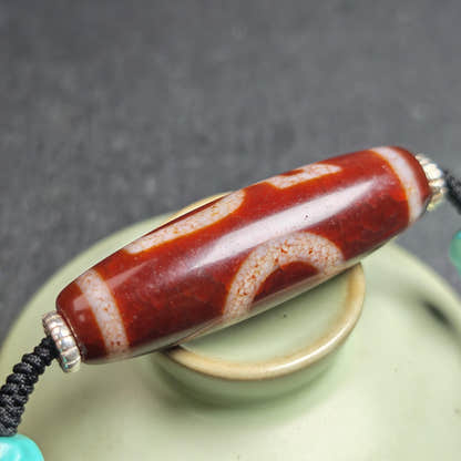 Authentic Fire Agate God of Wealth Dzi Necklace - Tibetan Buddhist bead necklace, view 9
