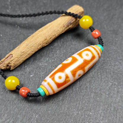 Fire Agate 9 Eyes Dzi Bead Necklace - Tibetan Buddhist bead necklace, view 5